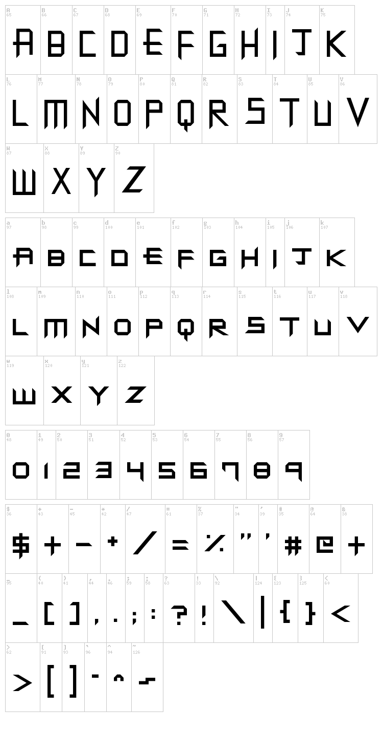 Dupstep Dungeons font map